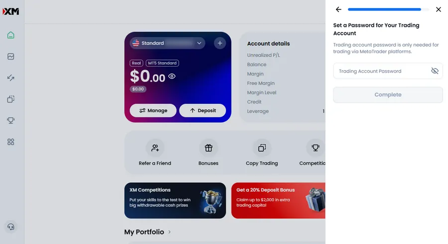 Set the trading account password