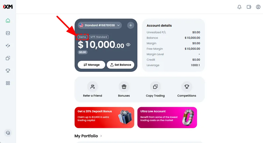 Demo account appears