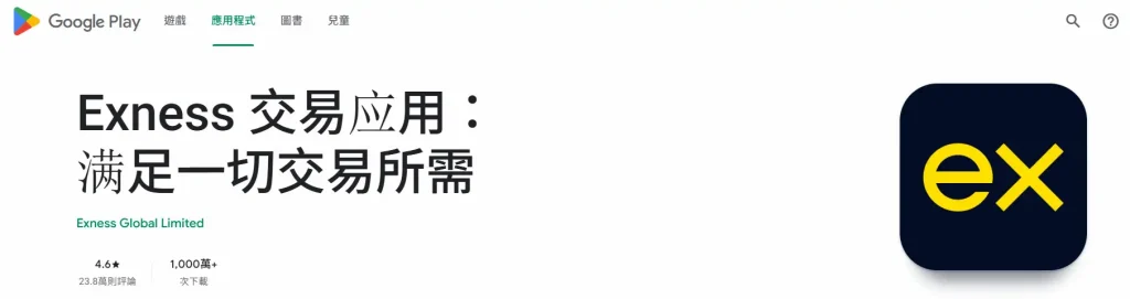 Google Play Exness 應用程式評分頁面